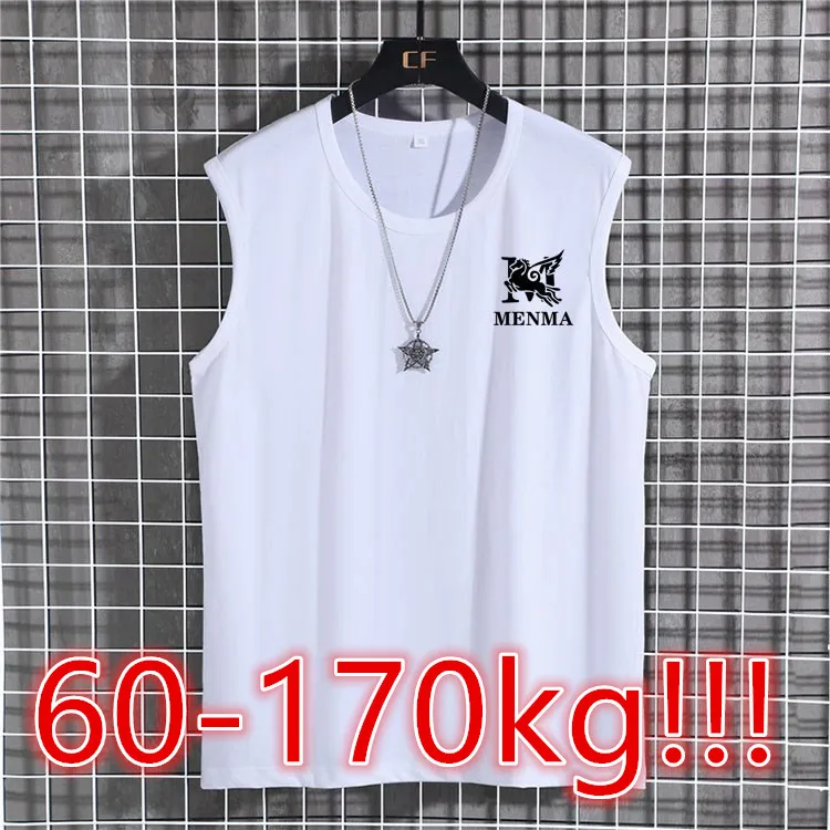 Summer Plus Size Men\'s Sleeveless T-shirt Oversized Loose Solid Color O-Neck T-shirt XL-12XL/60-180KG