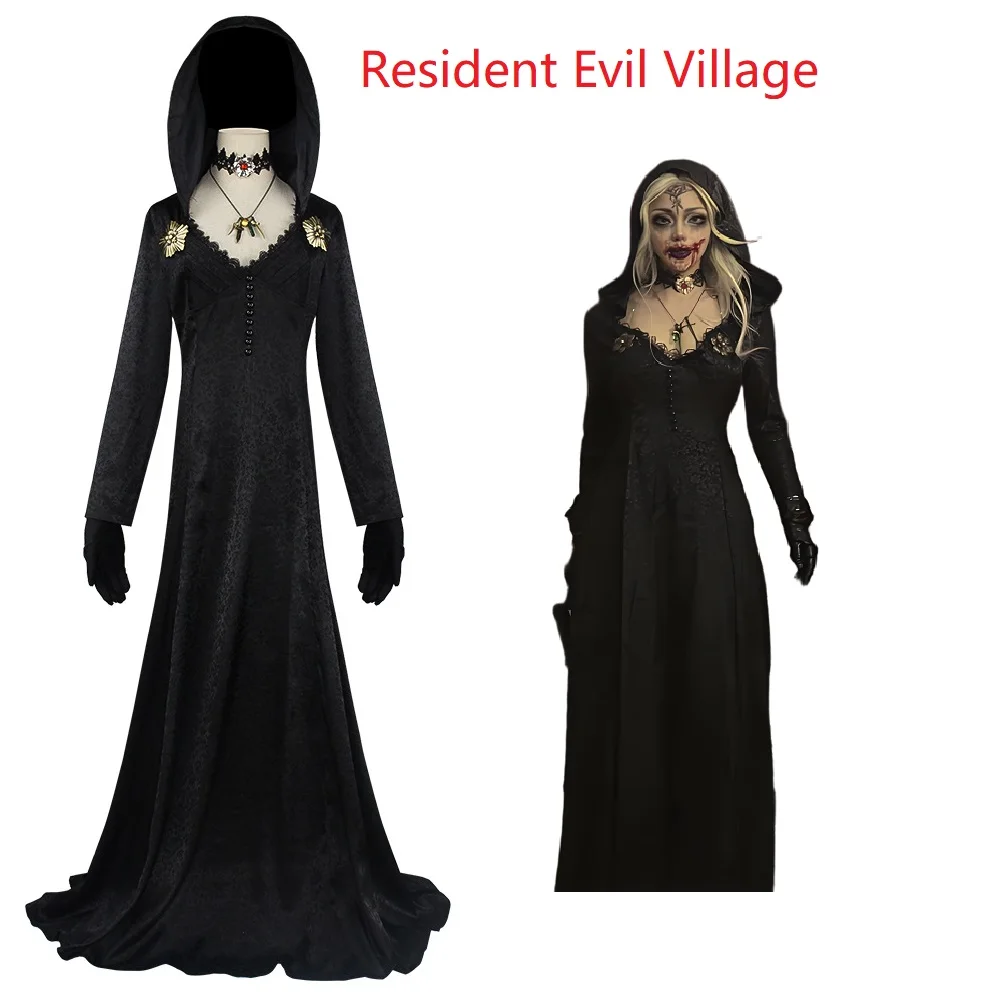 In Stock Moth Lady Evil Cosplay Fantasia Village Vampire Lady Dimitrescu  Costume Women Black Dress Halloween Carnival Party Suit - AliExpress  200000532