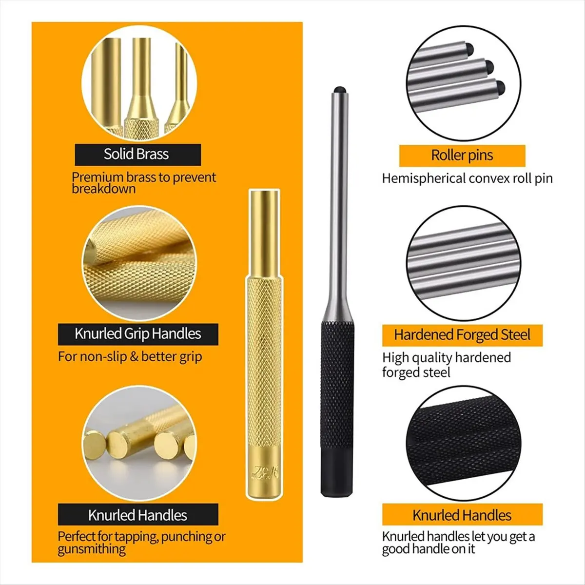 Roll Pin Punch Set with Storage Pouch, Smithing Punch Removing Repair Tools, with Bench Block Pin Punches and Hammer-A55K