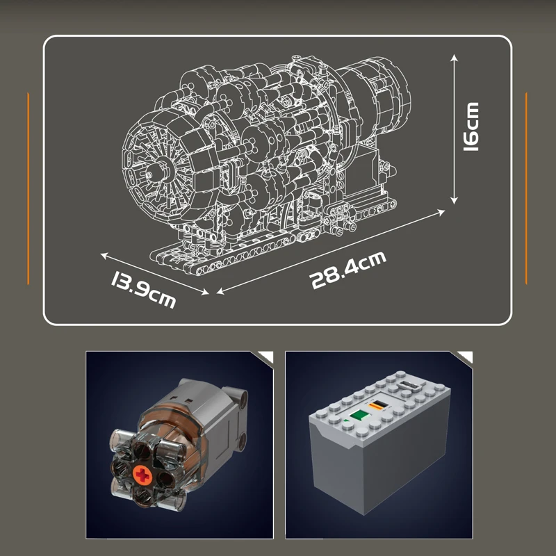 Molde rei 10216 brinquedos de motor de carro técnico o motor turbojet motorizado bloco de construção conjunto de motor crianças presente natal