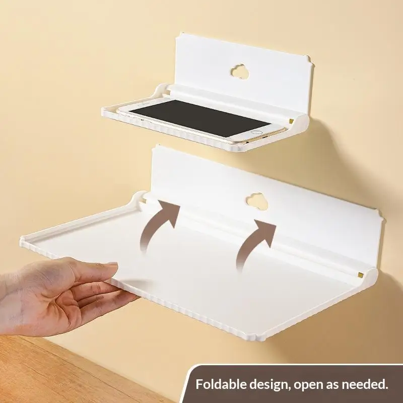 Punch-Free Foldable Wall Storage Shelf Nail-Free Self-Adhesive Floating Folding Tray Collapsible Wall Mount Organizer Rack