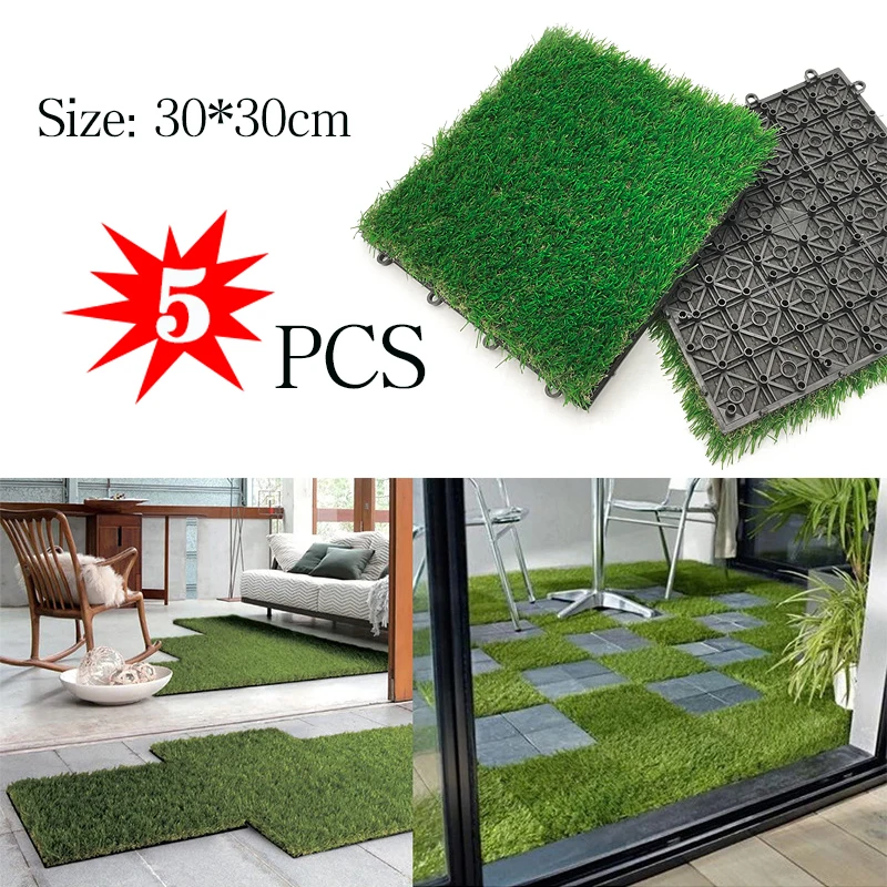 5pcs Artificial Grass Lawn Fake Turf Outdoor Simulated Ground Plants Carpet Square Floor Lawns For Home Garden Wedding DIY Decor