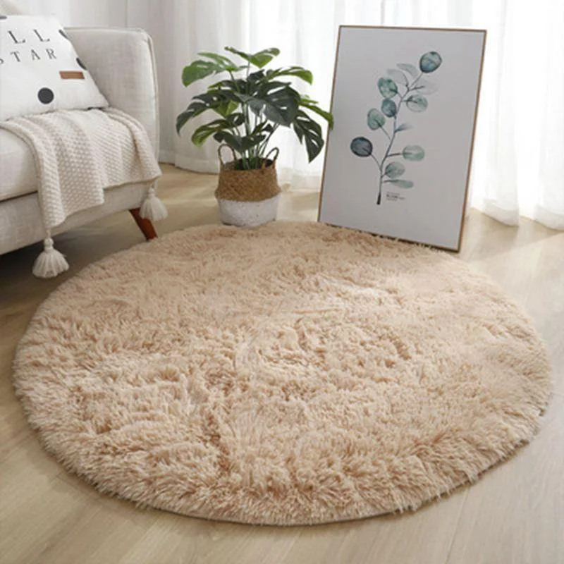 VIKAMA Batik-Plüsch-Rundteppich, flauschiger runder Teppich für Mädchenzimmer, weicher, zotteliger weißer Teppich, Heimdekoration, Kinderzimmermatte – Detail 15