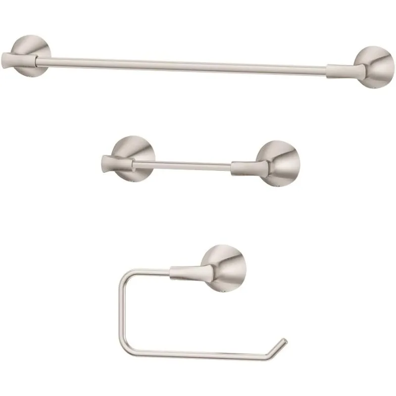 

Willa 3-Piece Bathroom Hardware Set with Towel Bar, Towel Ring, and Toilet Paper Holder, Wall-Mounted, Brushed Nickel Finish,