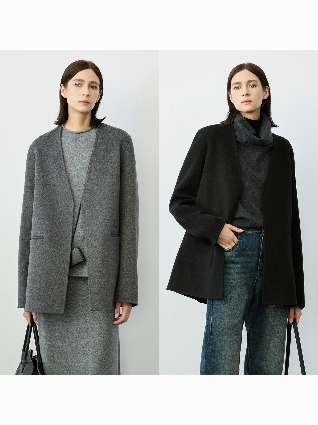 

Роскошный коврик River V-Ne, двустороннее шерстяное пальто ручной работы Camere Ele, прямой крой, для поездок на работу Sle