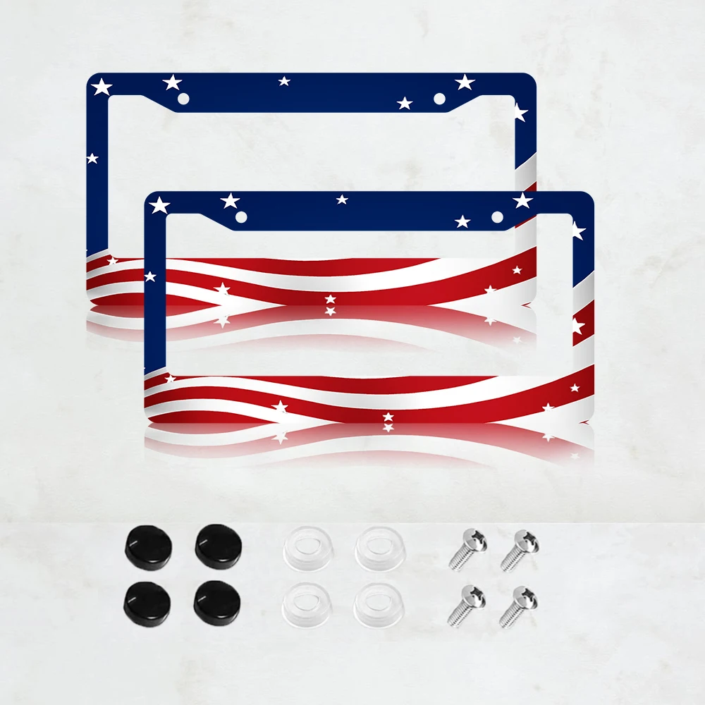 

2 шт. рамки для номерных знаков с 2 отверстиями, американский стандартный размер, алюминиевые, 6x12 дюймов, с винтами, патриотический дизайн, украшение для автомобиля