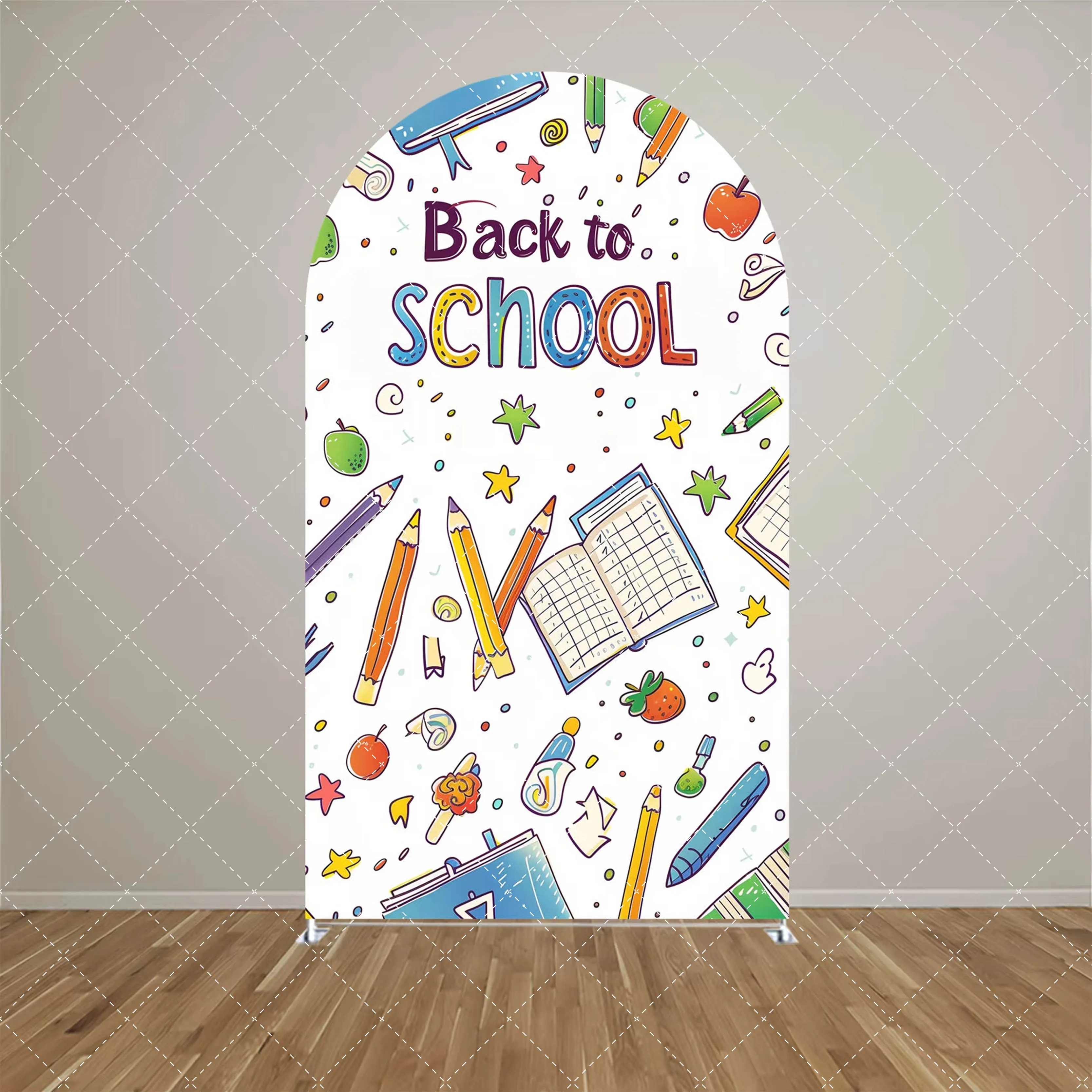 Mehofond العودة إلى المدرسة موضوع قوس خلفية غطاء طالب الطفل حفلات عيد ميلاد قلم رصاص قوس قزح التفاح ديكور خلفية على الوجهين