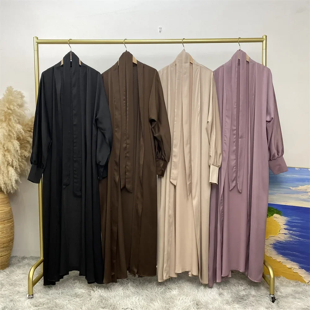 

Eid Muslim Maxi Dress Belted Jalabiya Kimono Cardigan Dubai Abayas for Women Islamic Clothing Turkey Kaftan Femme Musulmane Robe