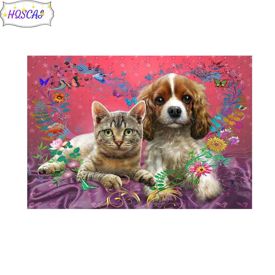 New DIY 5D Diamond Painting cat and dog animal Full Round Rhinestone Painting Diamond Embroidery Cross Stitch Mosaic Home Decor