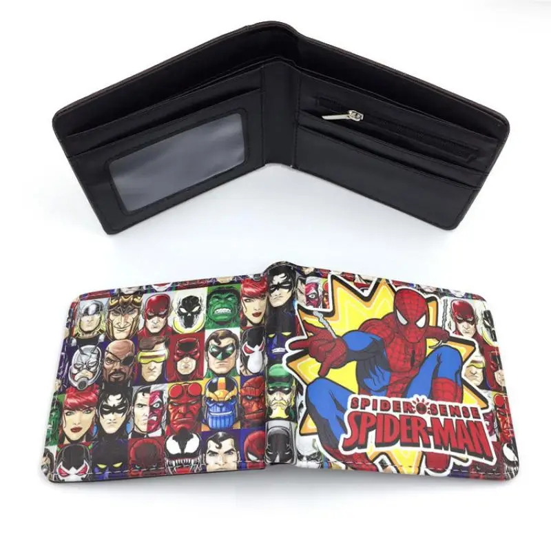 Disney Cartoon Superhero Spiderman PU portafoglio Anime Iron Man Captain America Bifold Boy Wallet Girl Child portamonete regalo di festa