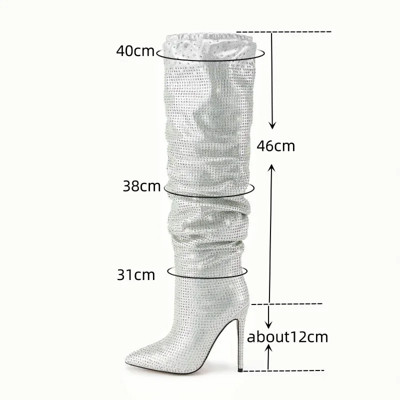 2023 Women\'s Autumn and Winter New Pointed Diamond Boots in Europe and America Sexy Slim Fit High Heel Knee Length Boots