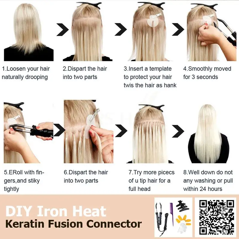 White Blonde #1001 K Tip Hair Extensions Real Human Hair V Tip Keratin Hair Hot Fushion Machie Remy Hair Extensions 12-24 inch