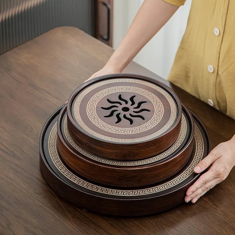 

Круглый бамбуковый поднос для чая с китайским подсолнухом, блюдце для хранения воды, чайный сервиз Gongfu для домашнего чайного столика, 700 мл, 1200 мл, 2000 мл