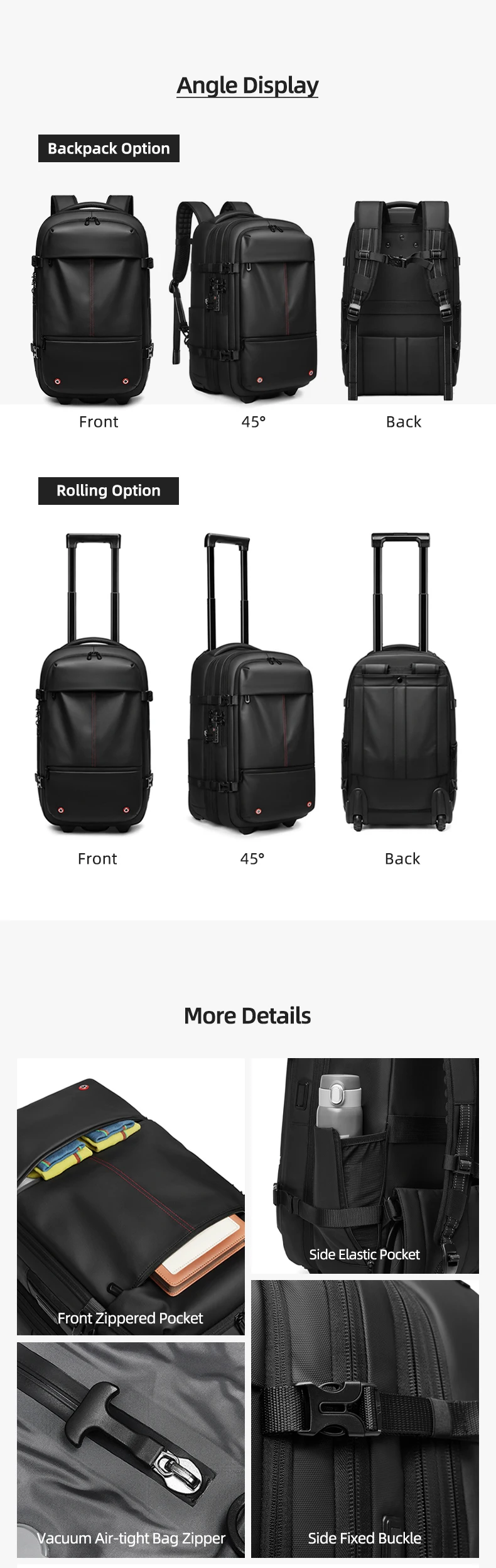 Reise-Trolley-Vakuum-Kompressions-Business-Rucksack mit Pumpe für Herren, Rucksack auf Rädern, Rollgepäck, Bergsteigertasche – Detail 8