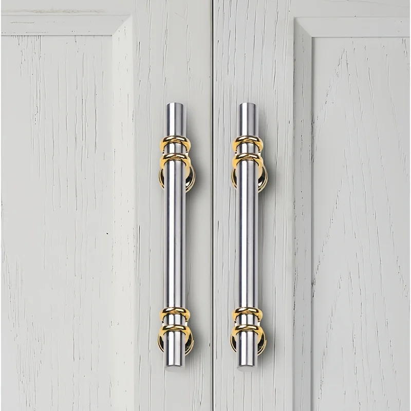 14pcs Silvery Rod Golden Foot Stainless Steel Handle Nordic Line Round And Friendly Touch Pull For Wardrobe Cabinet Glass Doors