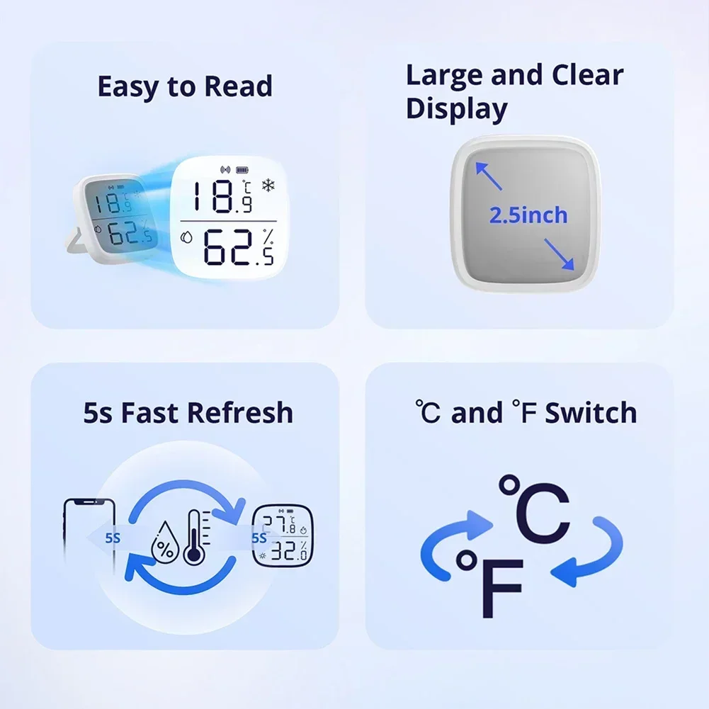 1pc For SONOFF SNZB-02D Wireless LCD Display Temperature Humidity Sensor Large Screen Temperature And Humidity Sensor