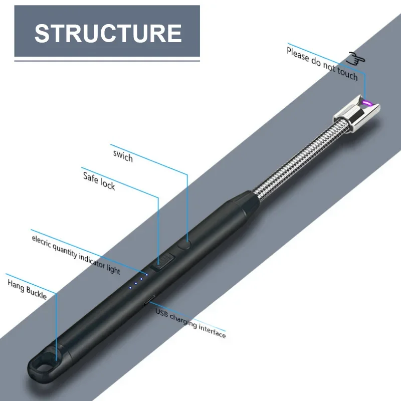 Kitchen Gas Stove Pulse Electric Candle Long Lighter With Plasma Arc Effect Windproof Rechargeable Flameless Lighter FastShippin