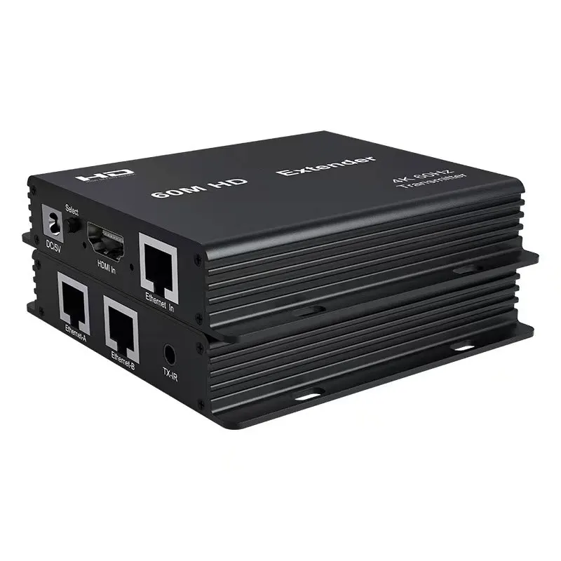 4K 60hz 60M Dual Ethernet Port Converter Via Rj45 Cat6 Cable 1To 2 HDMI-compatible Video Transmitter Receiver Cascade Connection