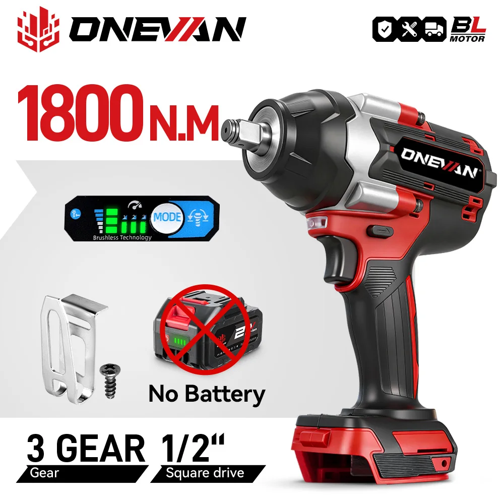 ONEVAN 1800N.M Brushless Electric Impact Wrench 1/2 inch Cordless Wrench Driver Power Tool For Trucks For Makita Battery Pin