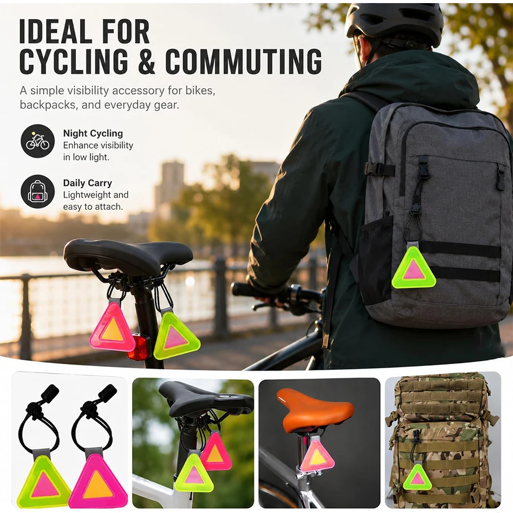 DOMEN Fahrrad-Reflektor-Dreieck für mehr Sicherheit beim Radfahren, Laufen, als Rucksack-Reflektor, zum Aufhängen am Fahrrad, Fahrradzubehör. – Detail 8