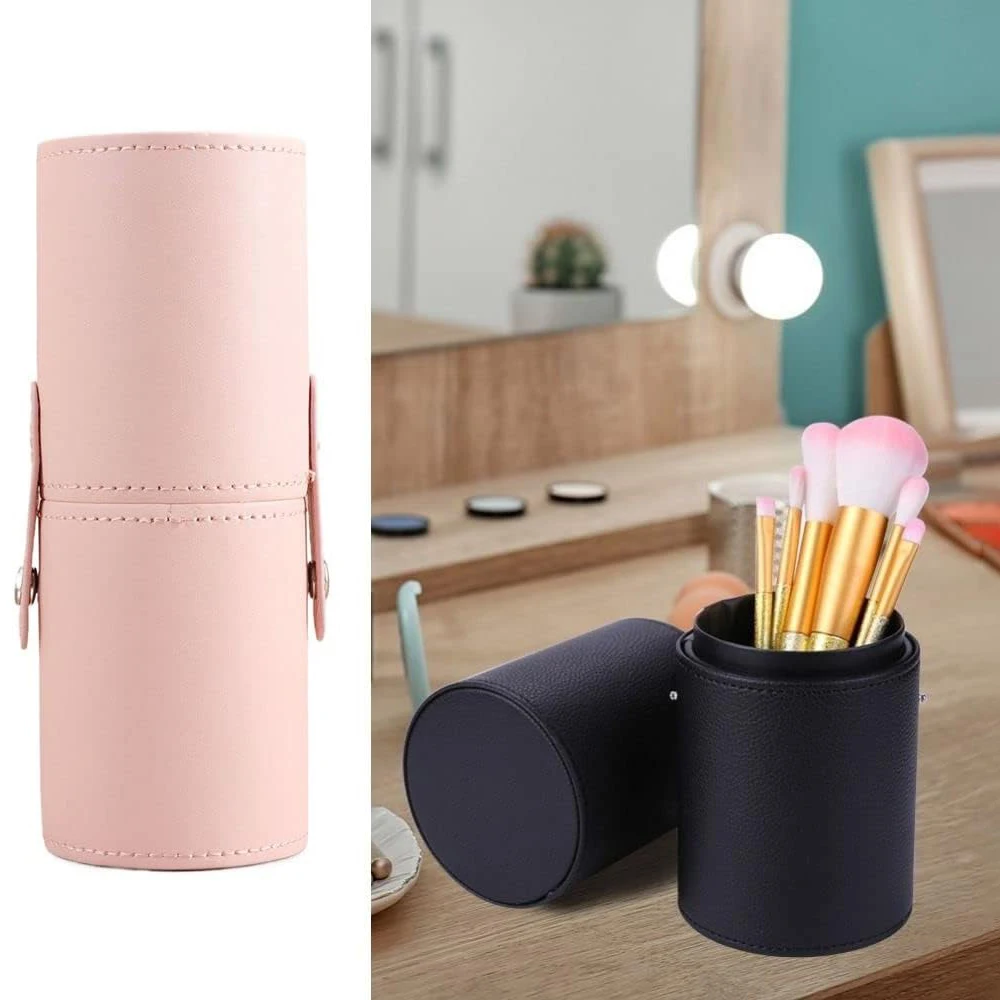 Makeup Brush Storage Bucket PU Leather Hasp Makeup Brush Holder Travel Portable Cosmetic Brush Organizer Eyebrow Pencil Holder