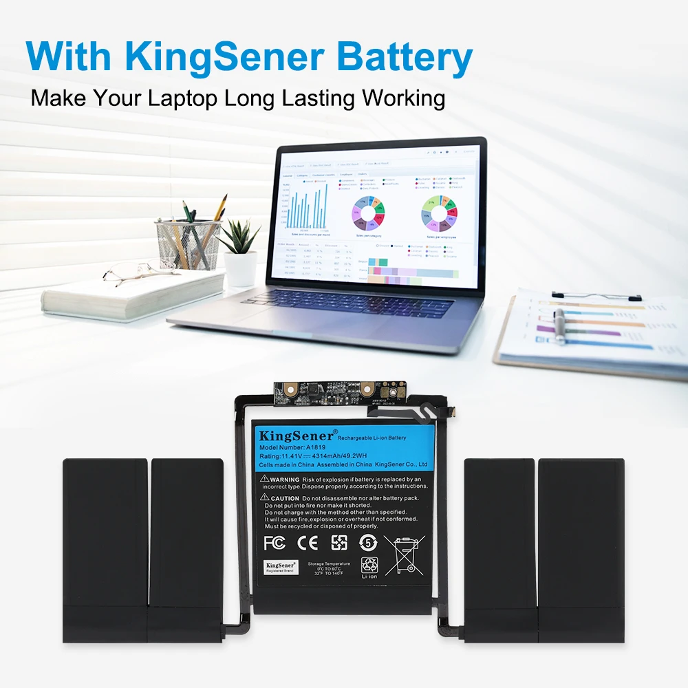 Bateria KingSener A1819 do Apple MacBook Pro 13'' Touch A1706 (koniec 2016, połowa 2017) EMC 3071 EMC 3163 MLH12LL/A MPXV2LL/A 49.2WH — zdjęcie produktu 3