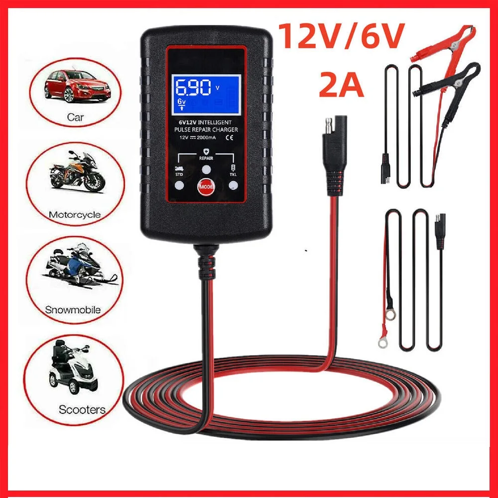 

6V 12V Automatic Battery Charger 2A Digital Full Automatic Lead Acid Battery Charger Pulse Repair For Motorcycle Kids Toy Car