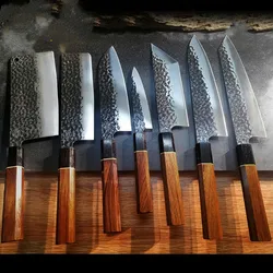 Kuty zestaw noży szefa kuchni młotek japońskie noże Kiritsuke Santoku nóż tasak łosoś nóż do sushi 90Cr18MoV noże kuchenne