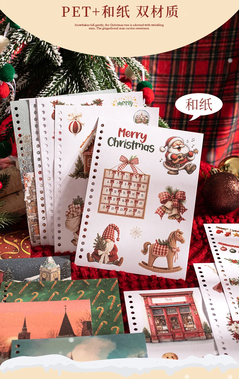 Journal GO 50 Blatt Weihnachts-Stickerbuch Spiralgebunden PET & Washi-Aufkleber für Karten, Scrapbooking, Journale, Planer & Bastelarbeiten – Detail 9