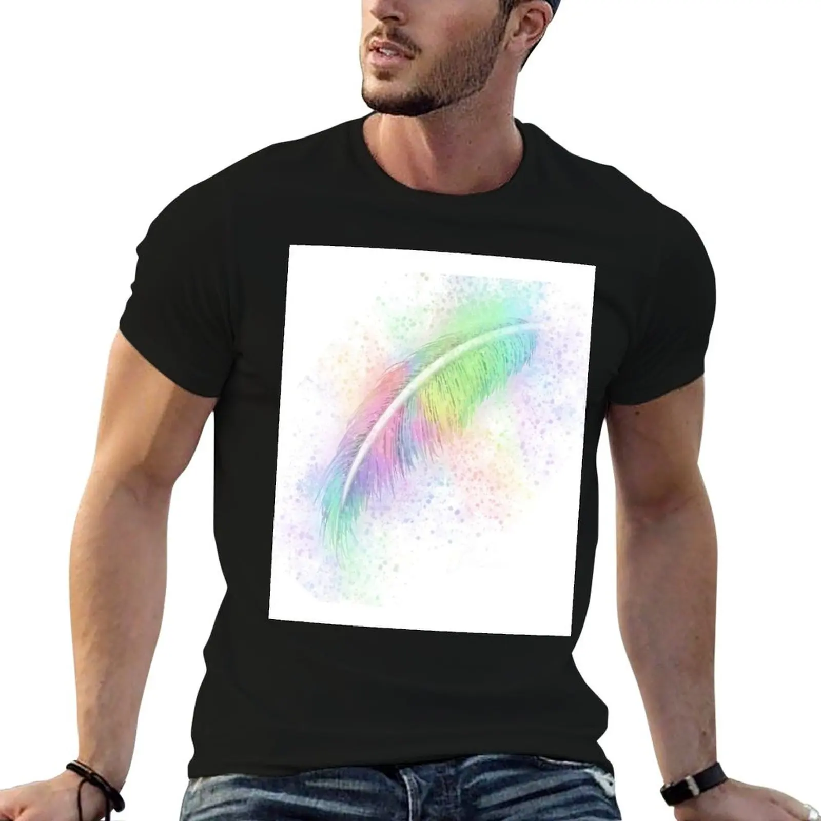 

Rainbow Feather T-Shirt blue archive anime tshirt Blouse anime shirts men