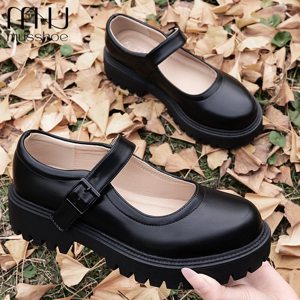 

Black height increasing women's shoes Japanese style ankle baring punk thick soled Lolita women's shoes