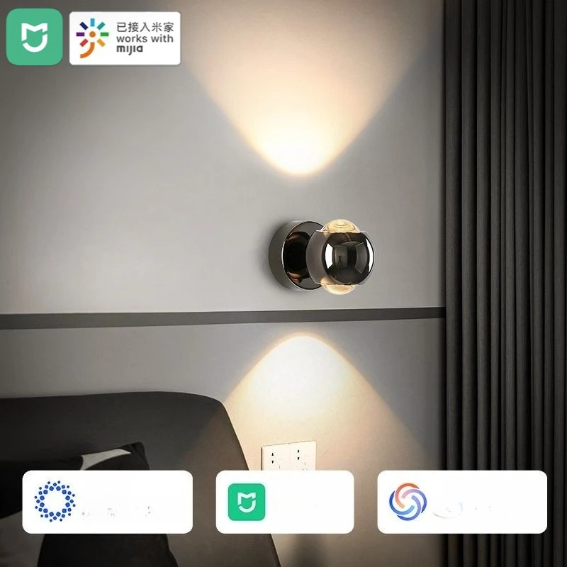 

Прикроватный настенный светильник для дома Xiaomi Smart Bedroom, легкая роскошь, вращающийся прожектор для чтения, ночник для главной спальни в гостиной