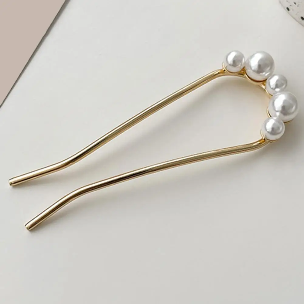 French Buns Hair Pin Metal U-Shaped Hair Pin Stick Elegant Imitation pearl Hairpin Female Headwear Bride Hair Styling Accessorie