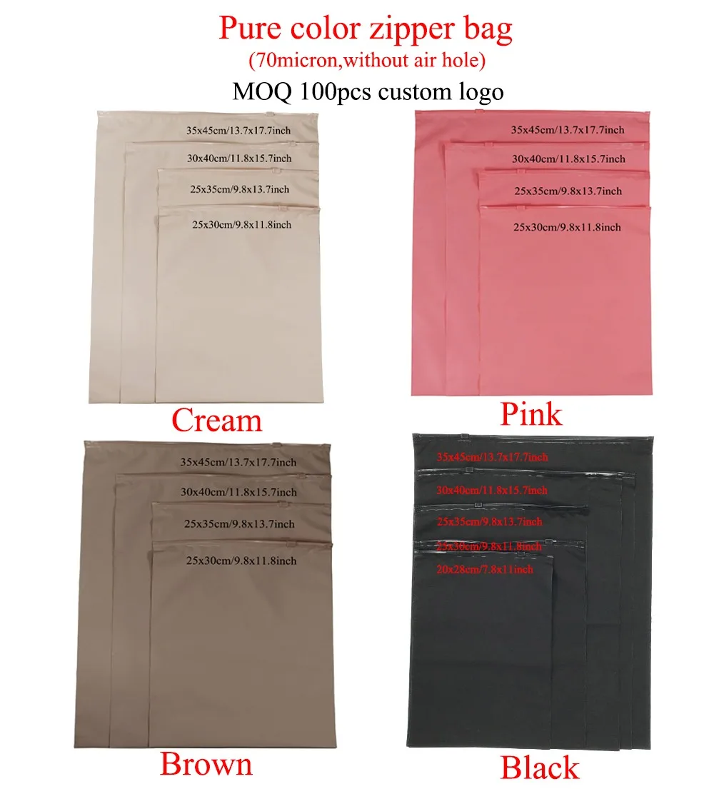 Matte Black Frosted Zipper Bag, Custom Plastic Shipping T shirt Ziplock, Clothing Packaging Bags, Garment Bag, 100Pcs