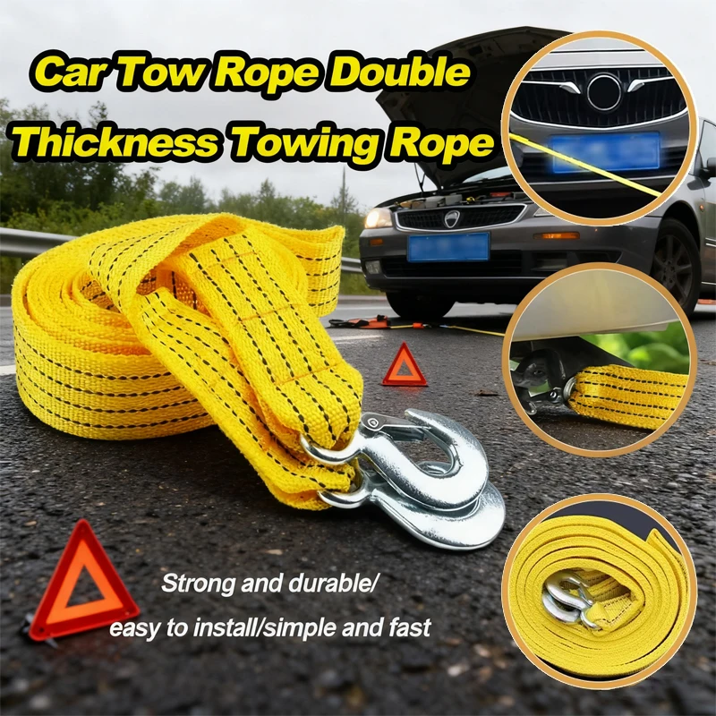 

4 м 5 тонн сверхмощный автомобильный буксирный трос с крючками, веревка для аварийного восстановления автомобиля для придорожного спасения, восстановления внедорожной дороги