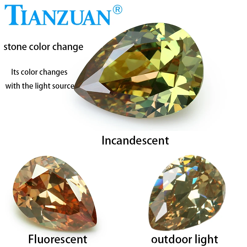 

10x14mm Color Change Cubic Zirconia Diaspore Pear Shape Diamond Cut Loose CZ Stone Synthetic Gems Beads