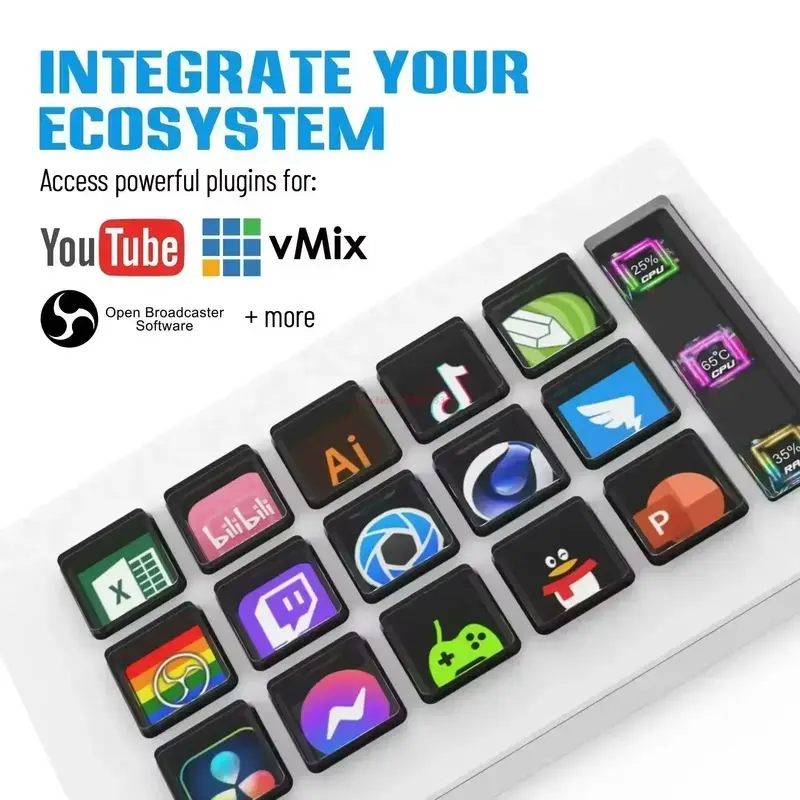 Visual Stream Deck Keyboard Lcd Button 15 Keys Live Content Creation Controller Custom Button For Windows/macos/android/ios Gift