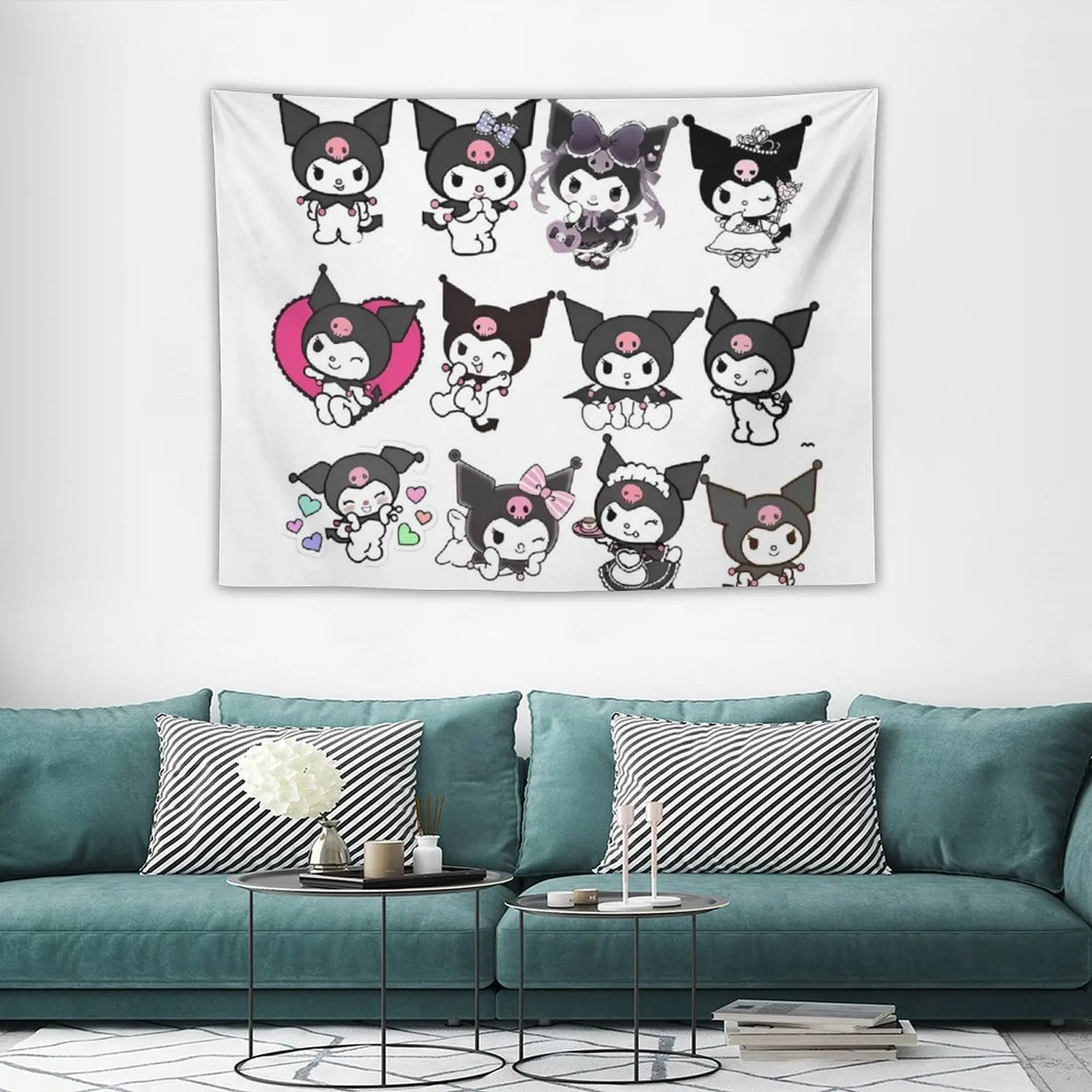 

Kuromi Japanese Tapestry Japan Cute Cartoon Background Cloth Wall Art Hanging Retro Print Bedroom Living Room Home Decor Blanket