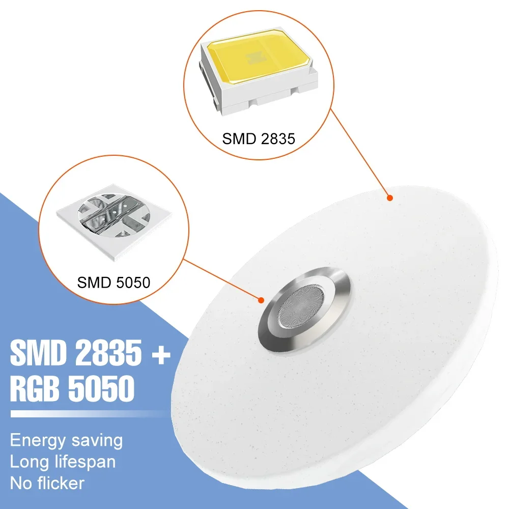 200W LED Smart Lamp RGB Round Ceiling Bulb Chandeliers Bluetooth Connection APP Remote Control Dimming Home Party Decor Lighting