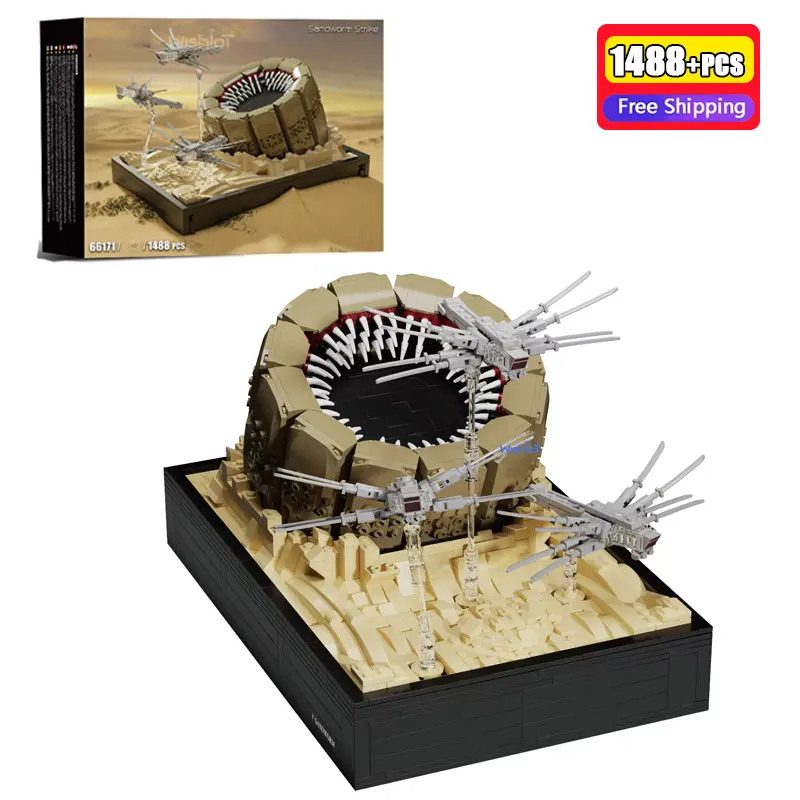 

1488PCS Giant Sandworm Building Blocks Sci-Fi Desert Scene With Flying Ships Educational Construction Toys Gift For Kids