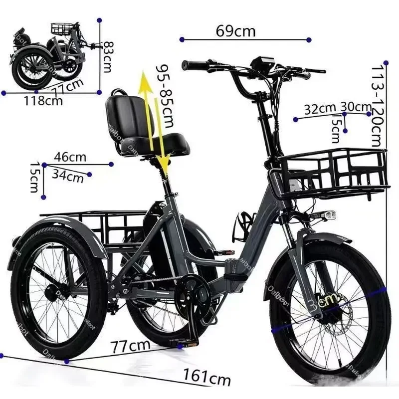 STROVAN Foldable All Terrain 3 Wheel Mobility Scooter Detachable Battery Electric Tricycle for Elderly Adults US Warehouse