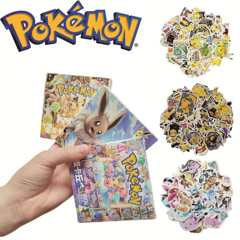 

63pcs Cute Anime Pokémon Stickers Pikachu Eevee Boxed Graffiti Sticker Cartoon Laptop Suitcase Sticker Kids Christmas Party Gift