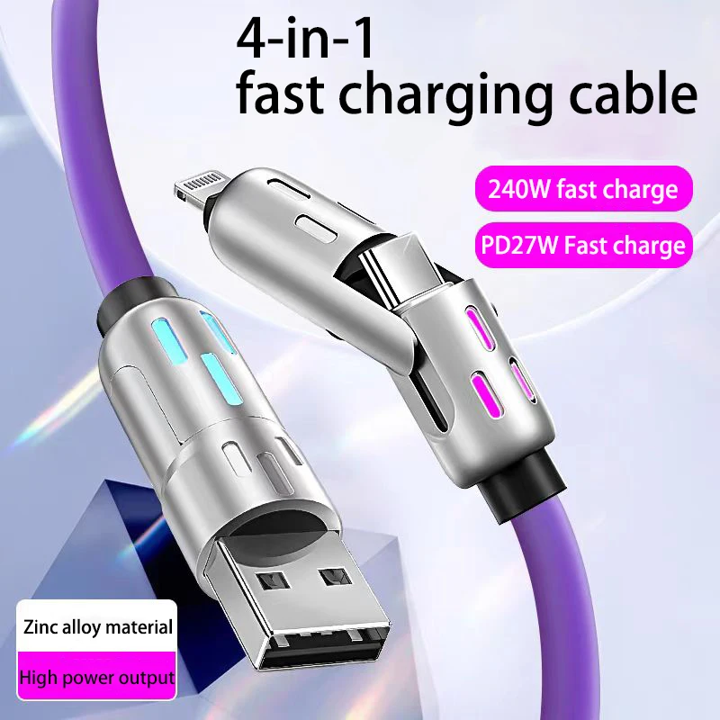 240W 4 in 1 super fast charge USB type C multi connectors charger rotating elbow USB to Type-C for iPhone Huawei Samsung Xiaomi