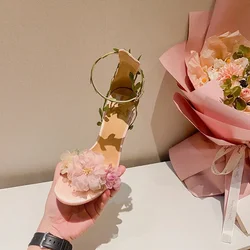 Estate rosa dolce fiore di Chiffon sogno tacchi alti sandali stringati banchetto di nozze scarpe da donna