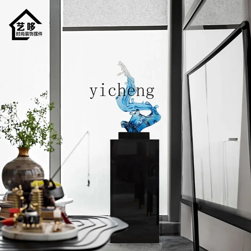B1 imitation glazed transparent blue splash wave abstract sculpture living room cabinet next to the entrance ornament home decor
