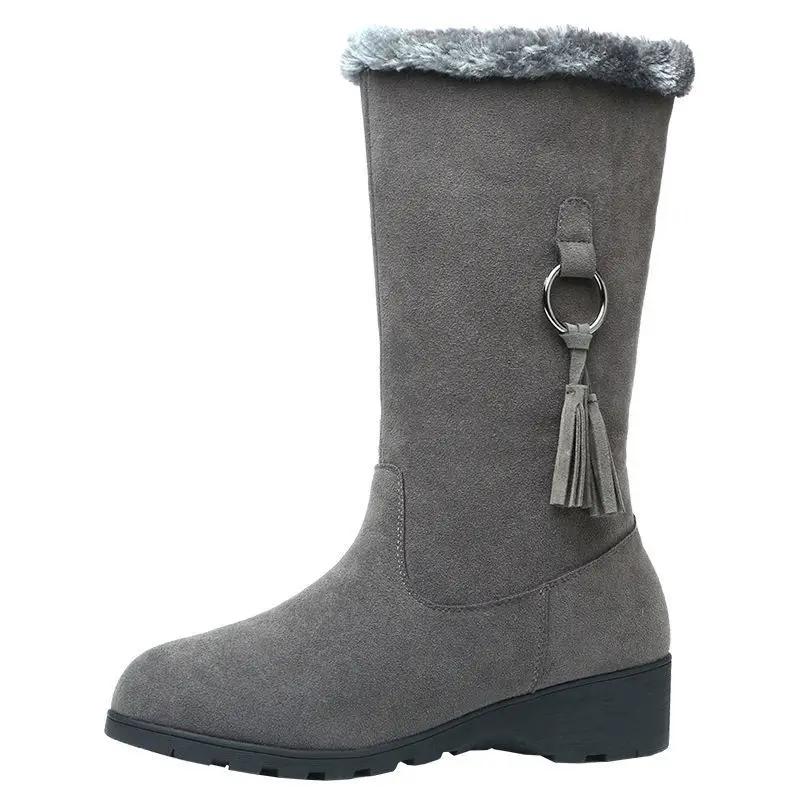 Winter Women Shoes Ladies Mid Calf Boots High Tube Classic Thick Fleece Models Snow Boots Suede Plush Woman Boots 35-40