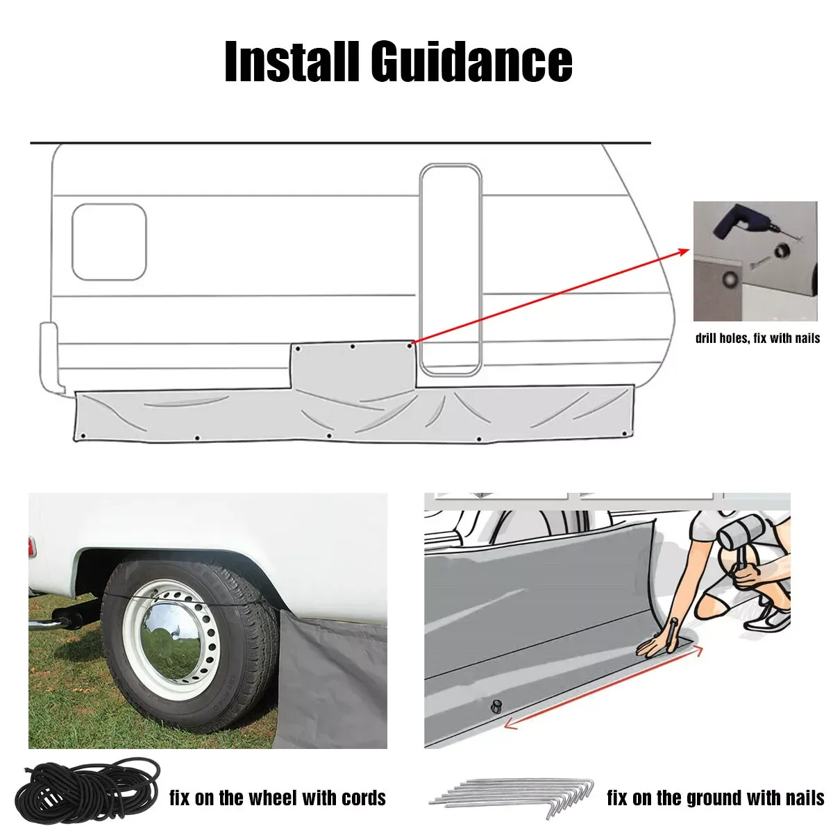 1Set Caravan Awning Draught Skirt 7m Length X 50cm Deep With Wheel Arch Covers & Suckers Motorhome Draft Campervan