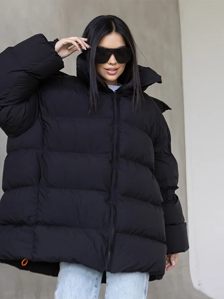 

Женская свободная куртка с капюшоном, длинными рукавами, молниями и карманами, повседневная, зимняя, оверсайз, уличная одежда, 2025