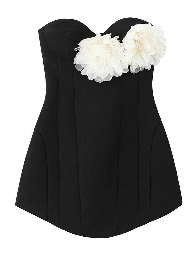 Trendix Abito da donna con top a tubino a fiori 2026 Abiti corti senza maniche slim patchwork Party Abito elegante senza spalline con spalle scoperte sexy