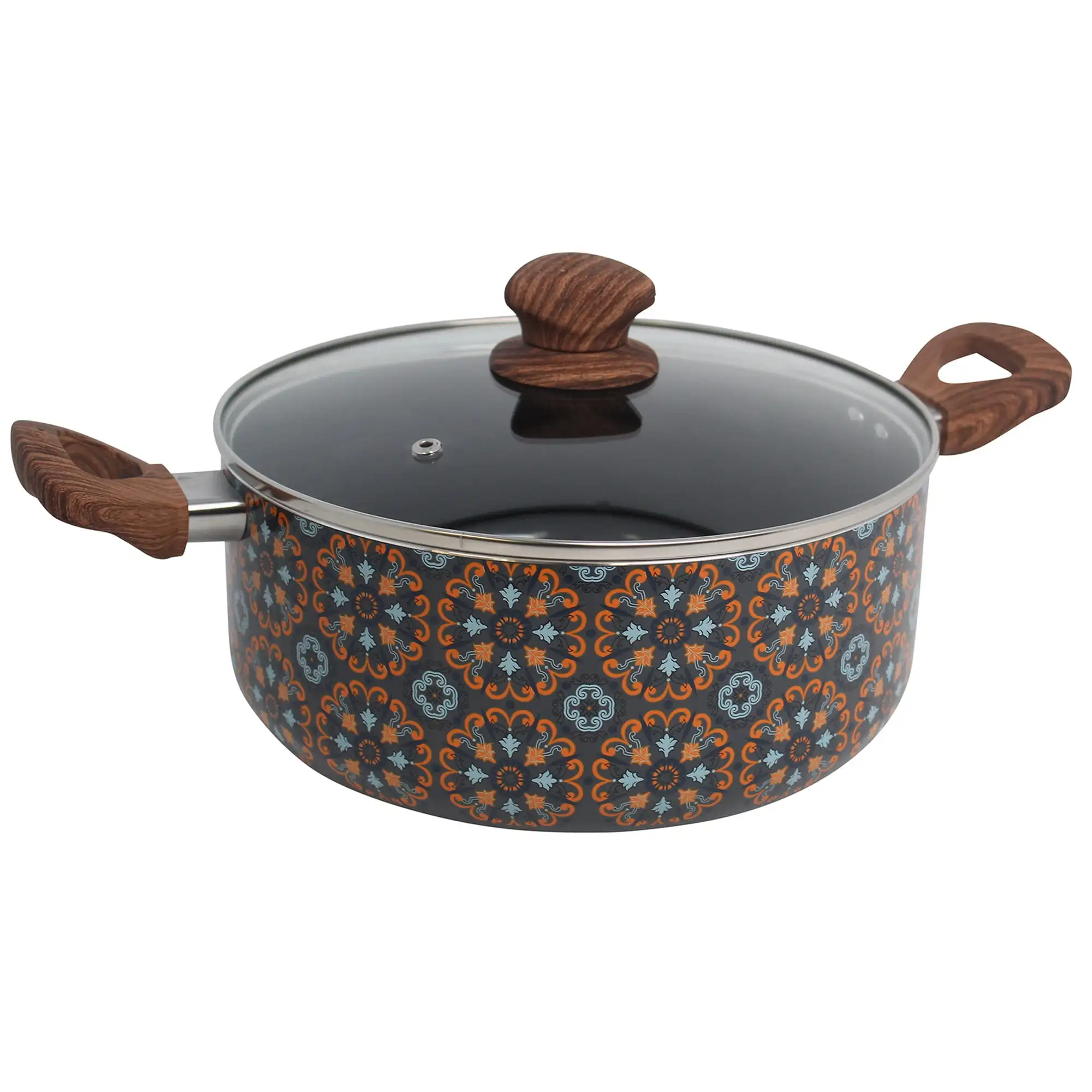 

Алюминиевая черная керамическая голландская духовка Talavera 4,8qt со стеклянной крышкой и деревянными ручками